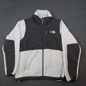 The North Face Denali Jacket Womens Large Gray White Fleece Polartec Zip Outdoor